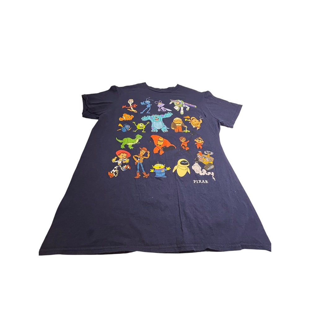 Pixar Characters Navy Blue Graphic T-Shirt Short Sleeve Crew Neck Women Small